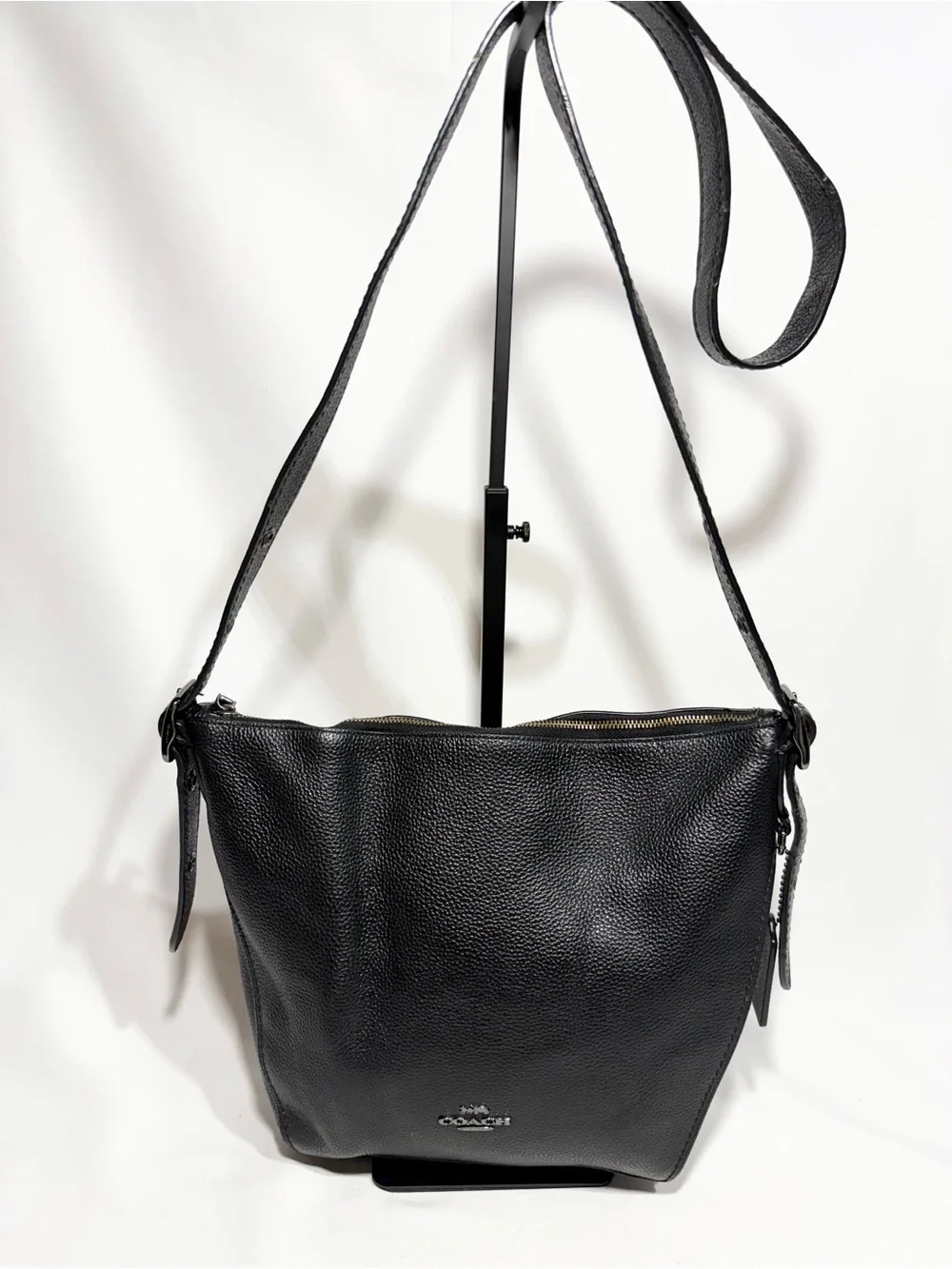 Coach Black Pebbled Leather Shoulder Bag with Adjustable Strap